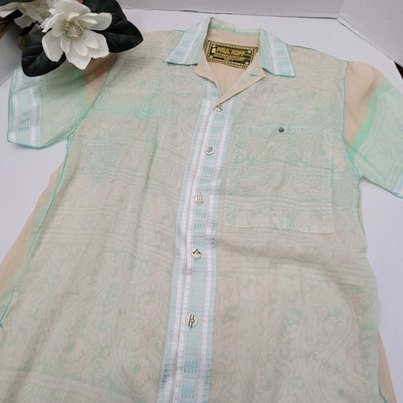 Mens Amazing Cross Stitch Embroidered Light Art Shirt PAUL ROPP 100% Silk 3 - Picture 3 of 16